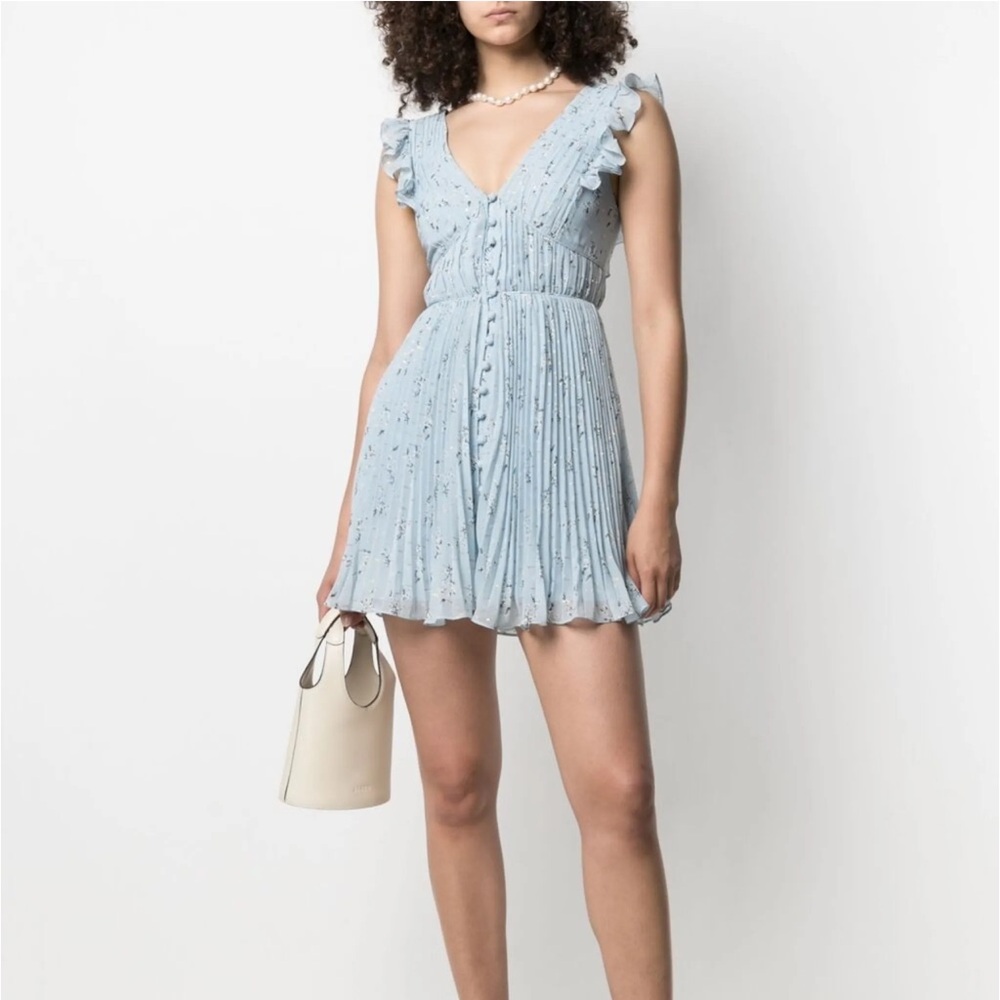 Self-Portrait Sky Blue Mini Dress
